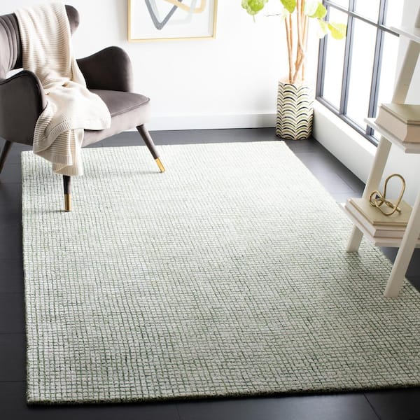 Abstract 4 ft. x 4 ft. Square Ivory/Green Geometric Gradient Area Rug