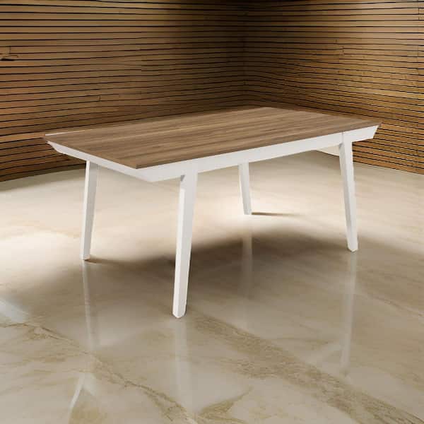 Benjara 70.75 in. Off White and Brown Wood 4 Legs Dining Table Seating 8