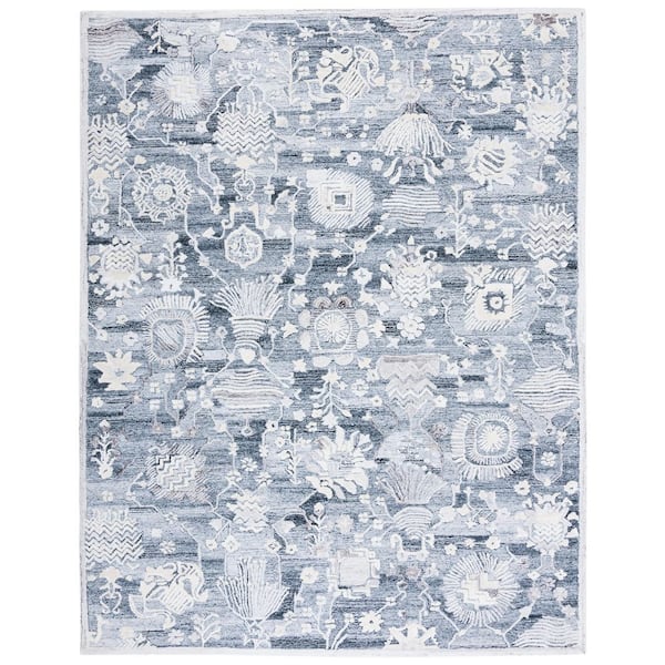 Glamour 9 ft. x 12 ft. Gray/Ivory Border Geometric Area Rug