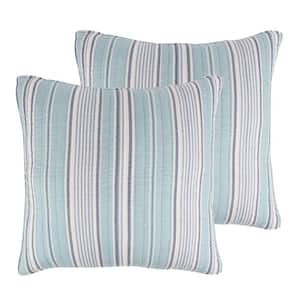 Lacey Sea Blue and White StripeCotton 26 in. x 26 in. Euro Sham (Set of 2)