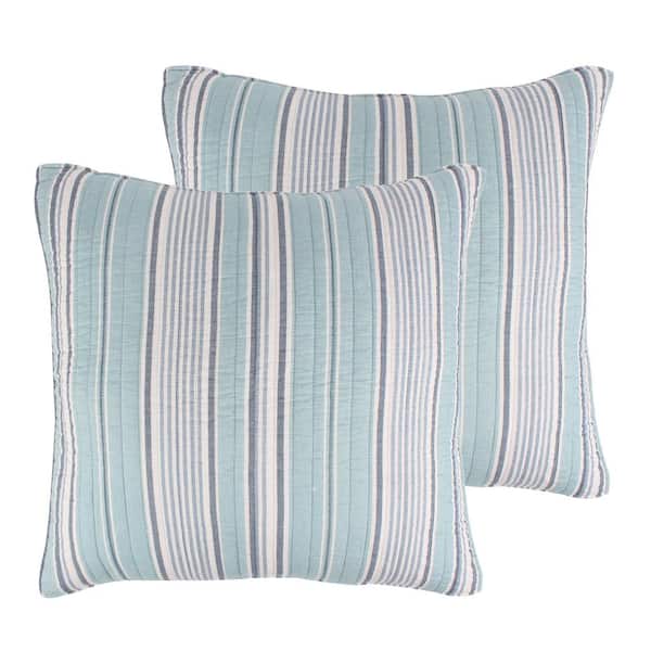 LEVTEX HOME Lacey Sea Blue and White StripeCotton 26 in. x 26 in. Euro Sham (Set of 2)