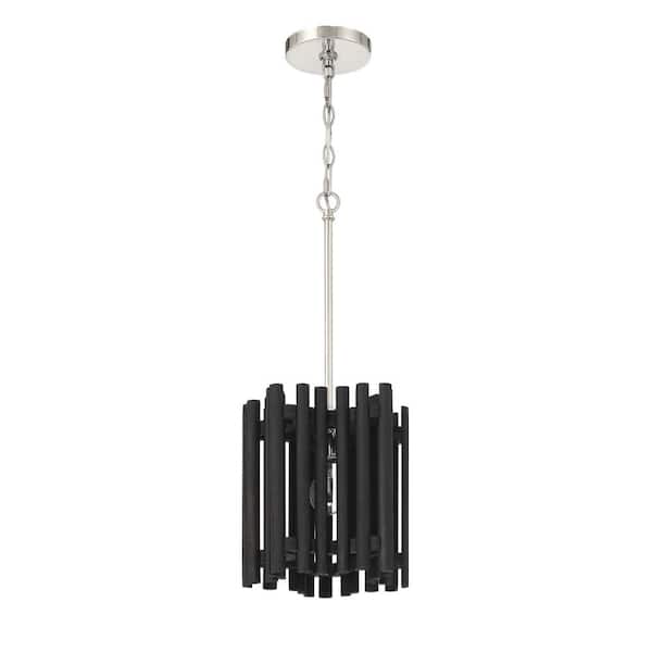 CRAFTMADE Freeform 60-Watt 1-Light Nickel/Black Walnut Finish Dining/Kitchen Island Pendant with Wood Shade, No Bulbs Included
