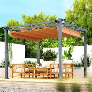 10 ft. x 10 ft. Outdoor Aluminum Retractable Pergola, with Sun-Proof Canopy for Backyards, Gardens, Patios, Beige