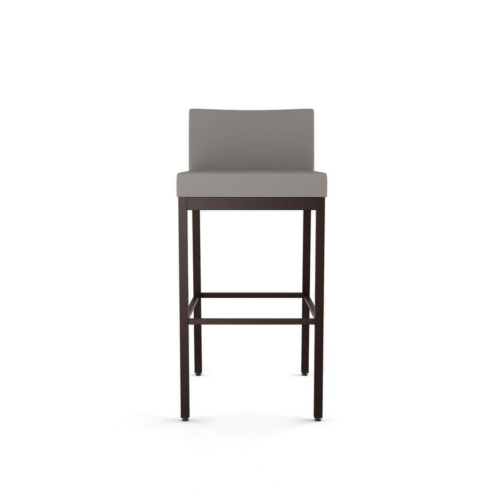 Taupe Gray Faux Leather Bar Stool with Dark Brown Metal Frame