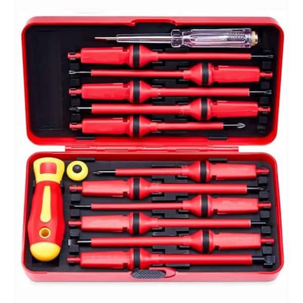 1000V Insulated Electrician Screwdriver Set 13-Piece Interchangeable Handle CR-V Magnetic Tips Red Hand Tool Kit
