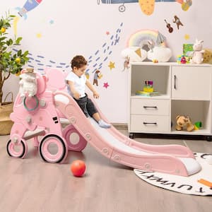 4-in-1 Foldable Baby Slide Toddler Climber Slide PlaySet with Ball Pink