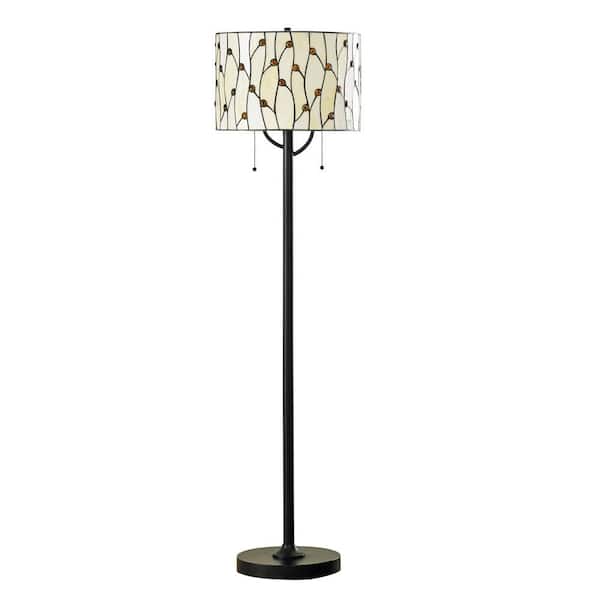 HomeGlam Vines 61 in. ORB Tiffany Floor Lamp with Warm Natural Shade