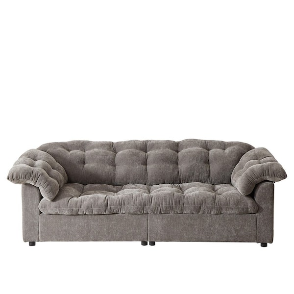 Luxury 94.8 in. Grey Chenille 2-Seater Loveseat with Deep Seat