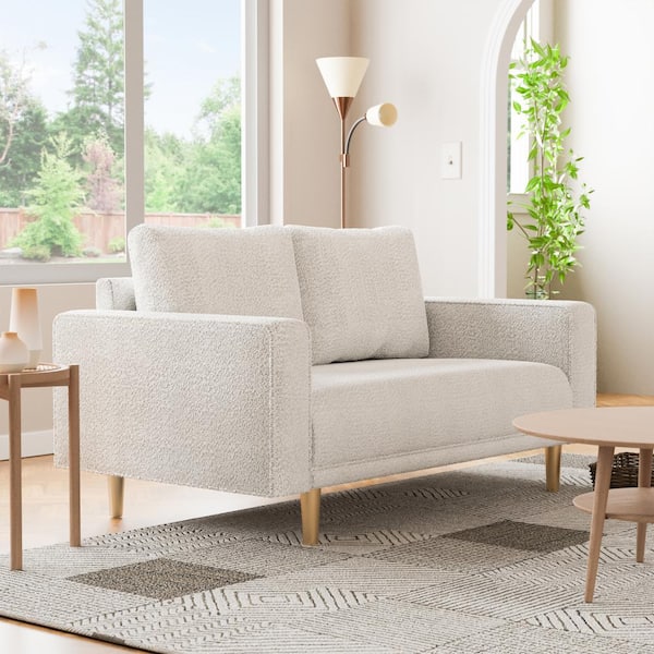 Furniture of America Megan 63.5 in. White Boucle Polyester Fabric Modern 2-Seater Loveseat With Pocket Coil Cushions