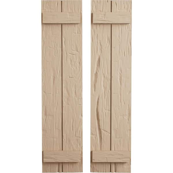 Ekena Millwork 11 in. x 32 in. Timberthane Polyurethane 2-Board Joined Board-n-Batten Hand Hewn Faux Wood Shutters Pair