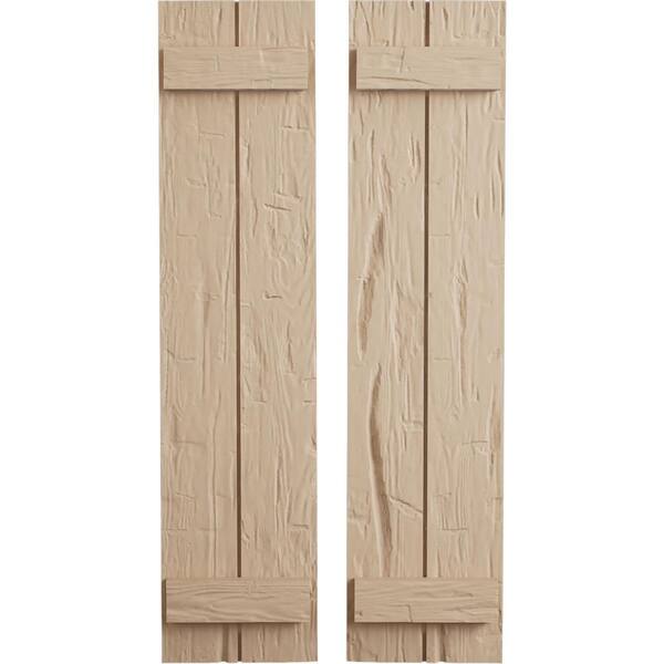 Ekena Millwork 11 in. x 46 in. Timberthane Polyurethane 2-Board Joined Board-n-Batten Hand Hewn Faux Wood Shutters Pair