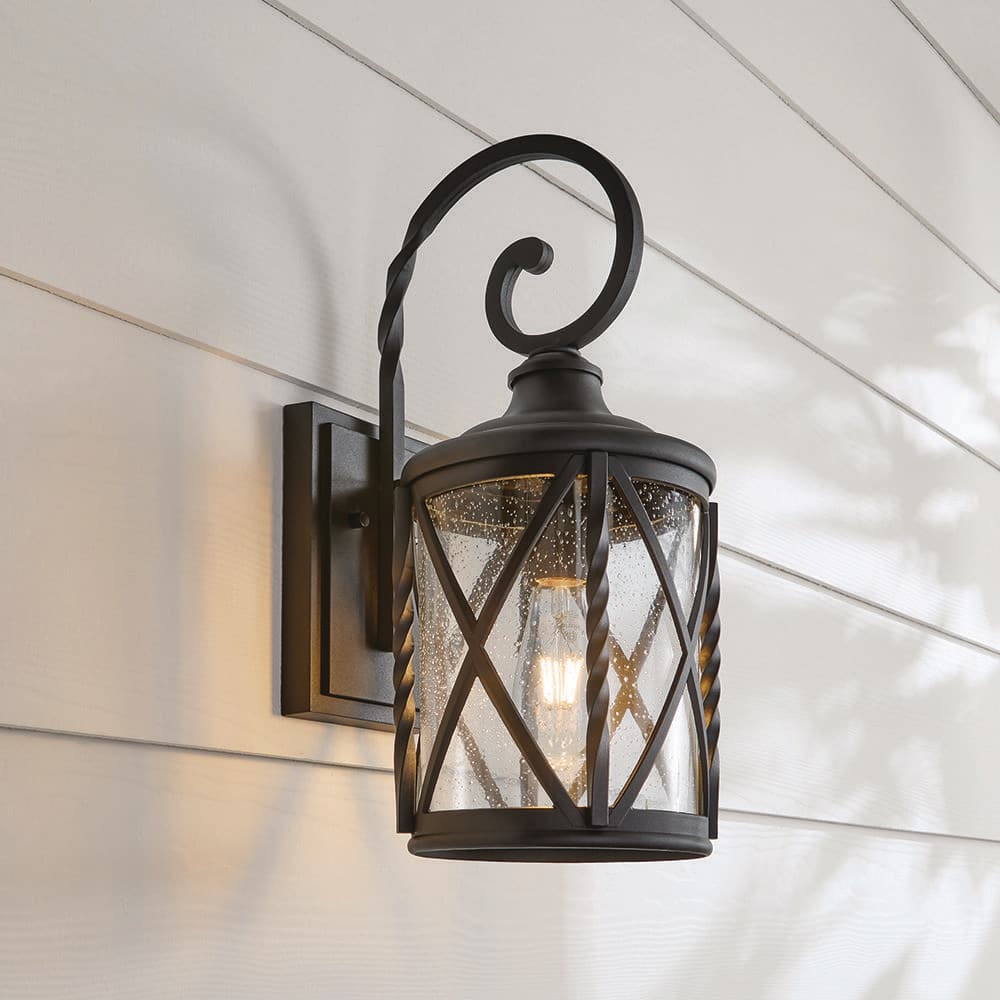 Walcott Manor 18.75 in. Black Outdoor Hardwired Wall Lantern Sconce with Clear Seeded Glass price history on PriceWatchPro