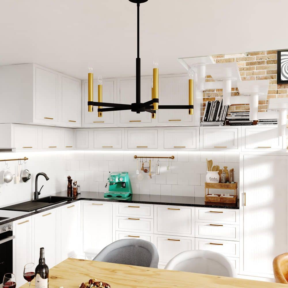 Damen Sleek 25" Matte Black & Natural Brass Chandelier