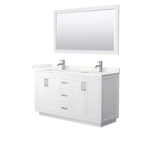 Miranda 60 in. W x 22 in. D x 33.75 in. H Double Bath Vanity in White with Giotto Quartz Top and 58 in. Mirror