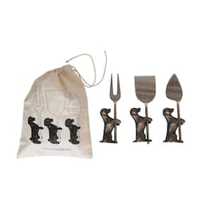 6-Piece 2.75 in. Stainless Steel Cheese Knives & Spreaders with Dog Stands and Drawstring Bag