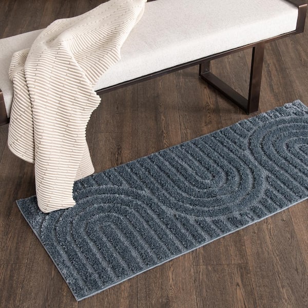 Oathil Stone Blue 2 ft. x 5 ft. Geometric Runner Rug