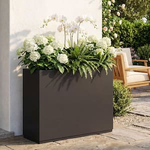 26 in. Black Metal Rectangular Planter Box-Outdoor Garden Flower Container