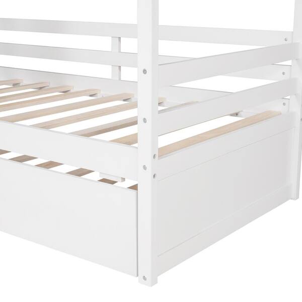 White Twin Wood House Bed, White Twin Size House Bed With Trundle By Harper And Bright Designs