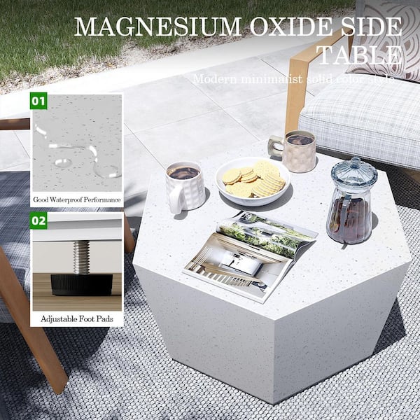 Terrazzo White Hexagon Concrete Outdoor Coffee Table, Patio Conversation Table