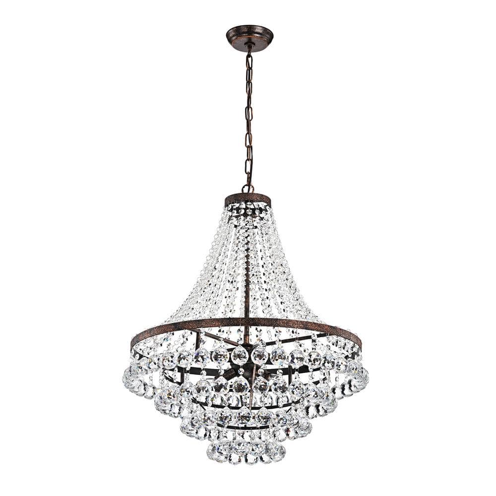 Antique Copper 7-Light Crystal Empire Four Tier Chandelier