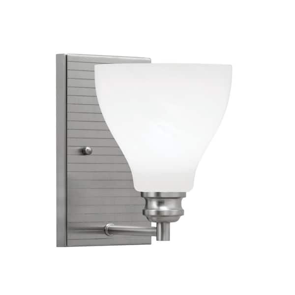 Unbranded Albany 1-Light Brushed Nickel 6.25 in Wall Sconce with White Marble Glass Shade
