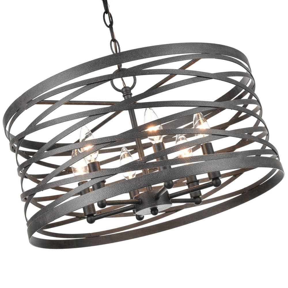 Weathered Iron 20" Drum Chandelier with Adjustable Chain