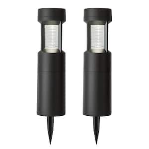 Solar 10 Lumens Matte Black Outdoor Integrated LED Bollard Light with Motion Sensor and Adjustable Height (2-Pack)