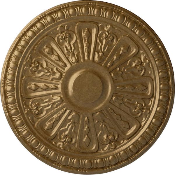 Ekena Millwork 18 in. x 1-1/4 in. Raymond Urethane Ceiling Medallion (Fits Canopies upto 5-3/8 in.) Hand-Painted Pale Gold