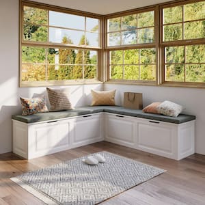 White Shoe Bench, Modern L-Shaped Corner Shoe Bench Wooden Shoe Storage Bench for Entryway, Bedroom and Apartment