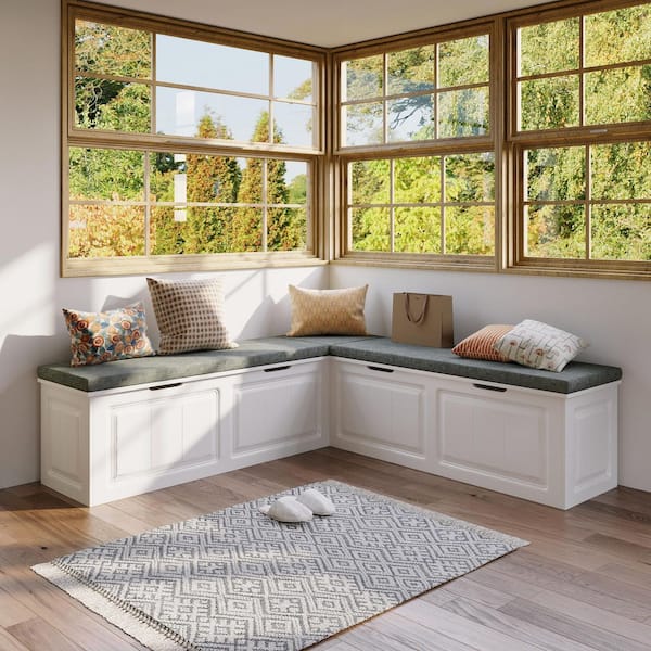 White Shoe Bench, Modern L-Shaped Corner Shoe Bench Wooden Shoe Storage Bench for Entryway, Bedroom and Apartment