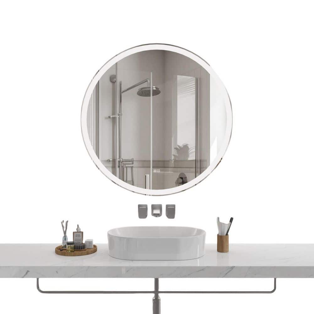 40 in. W x 40 in. H Round Frameless Dimmable, Defog, HD Reflected Wall Moun