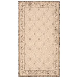 Courtyard Natural/Brown 3 ft. x 5 ft. Border Indoor/Outdoor Patio  Area Rug