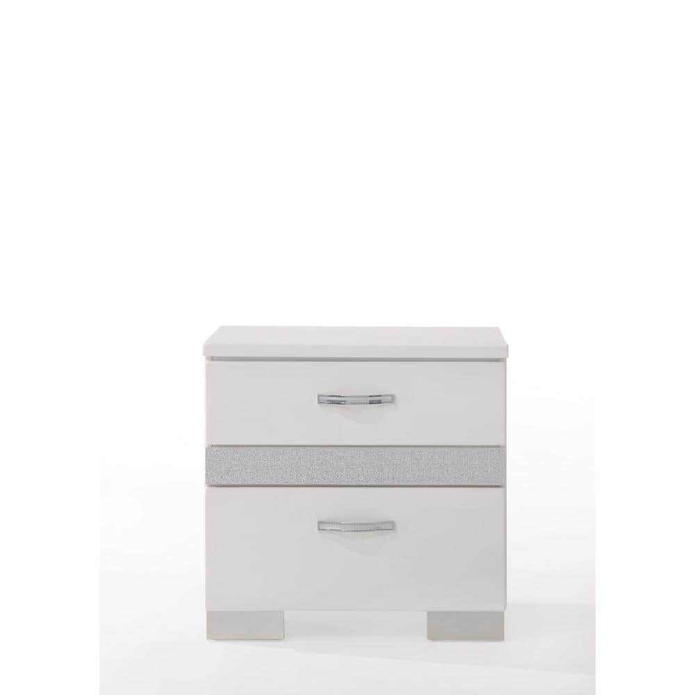 White Gloss Wood and Metal 2-Drawer Nightstand