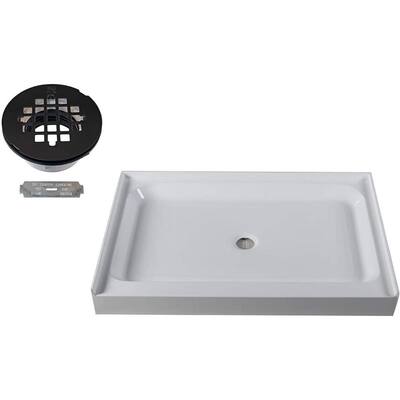 48 in. x 36 in. Single Threshold Alcove Shower Pan Base with Center Plastic Drain in Matte Black