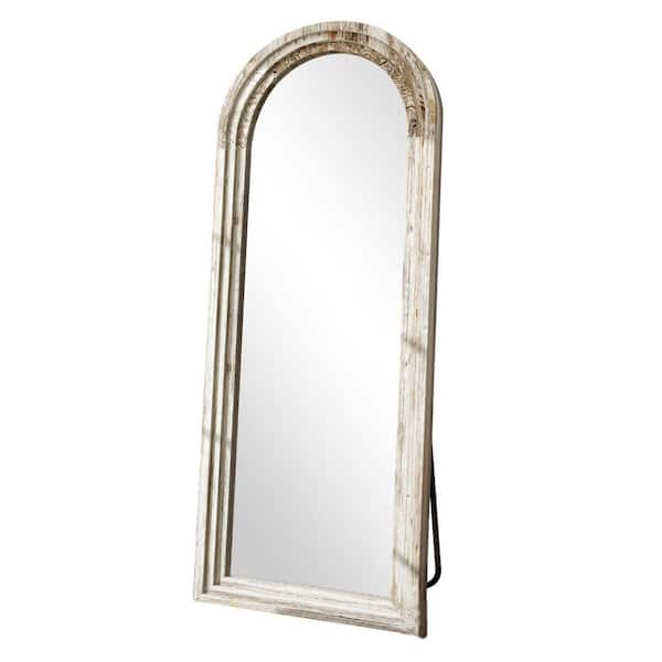 White 30 in. W x 71 in. H Arched Wood Framed Floor Mirror