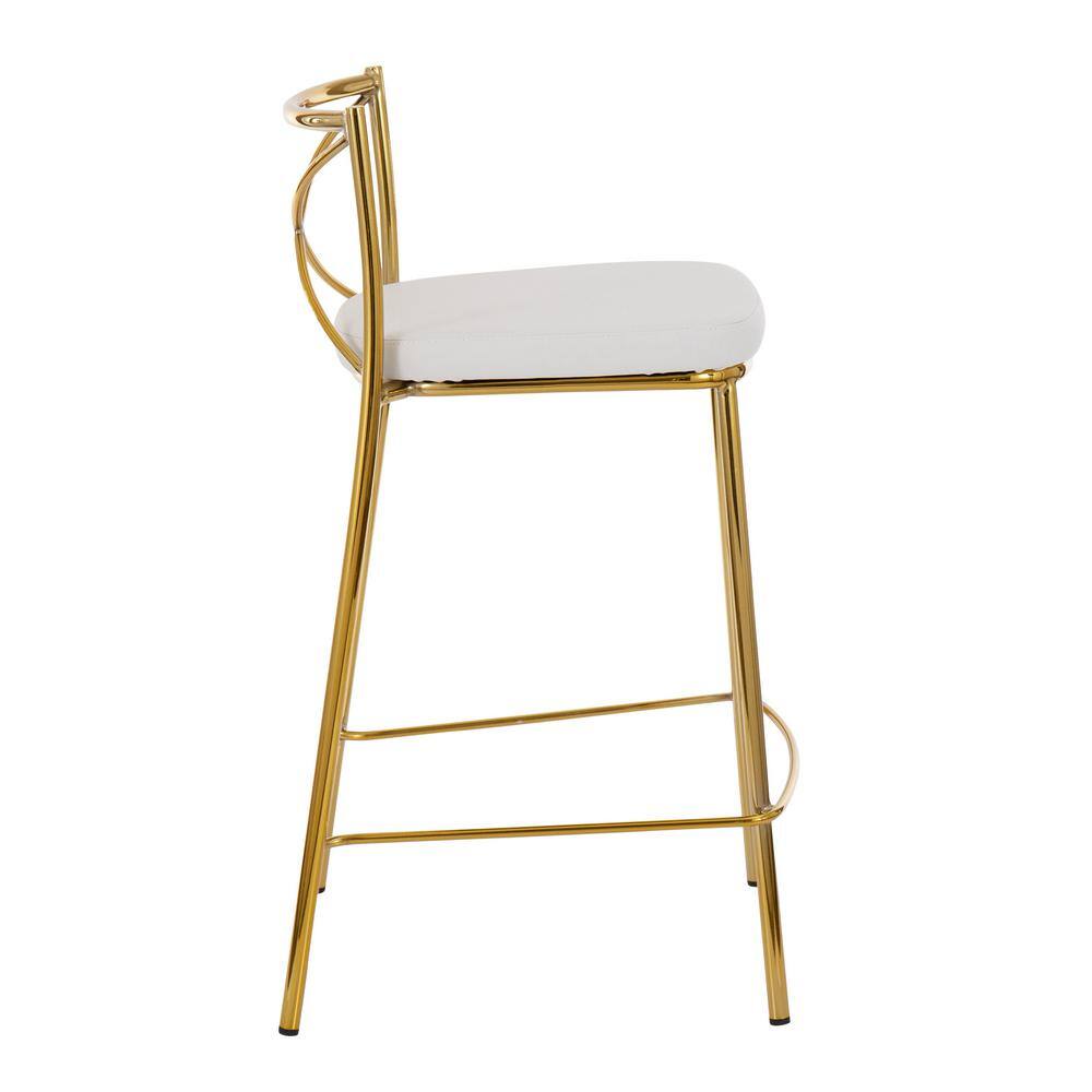 Charlotte 25" Gold Metal and White Faux Leather Counter Stool Set