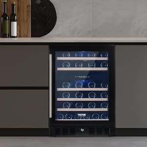 Wine Cooler,46 Bottles Under Counter Built-in or Freestanding Wine Refrigerator, Dual Zone Beverage Cooler with Blue LED