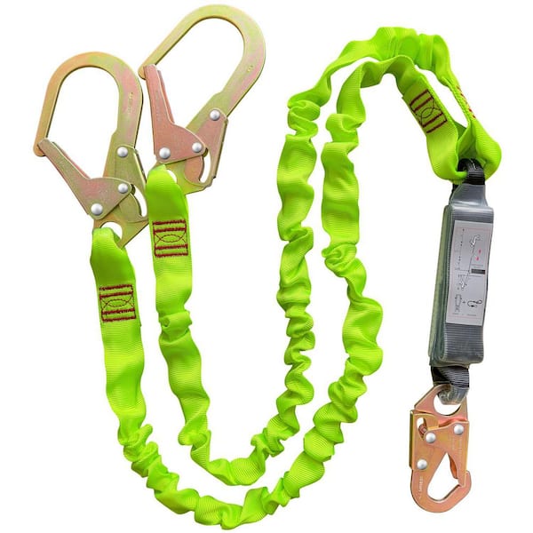 Unbranded Double Leg 6 ft. Internal Shock Absorbing Safety Lanyard with Dual Rebar and Snap Hook for Construction, OSHA Rated