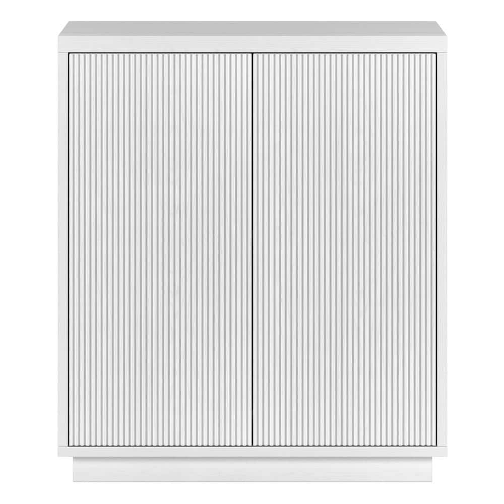 White Ridged Modern Adjustable Shelving Accent Cabinet