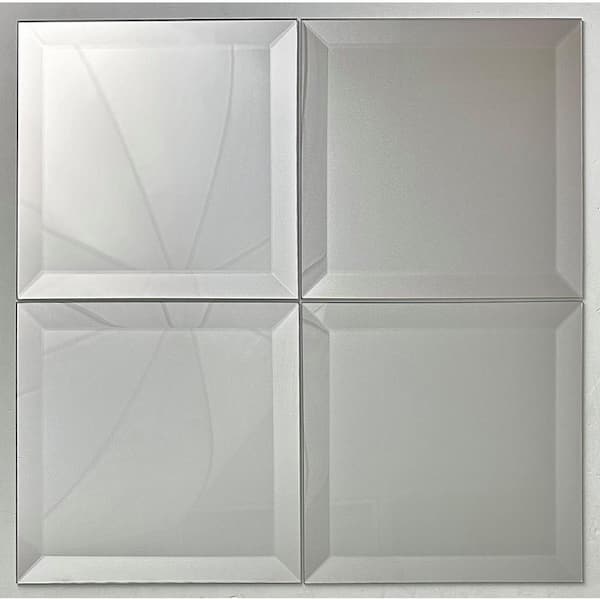 ABOLOS Frosted Elegance Beveled Square Glossy Gray 8 in. x 8 in. Glass Decorative Backsplash Wall Tile (0.444 sq. ft./Piece)