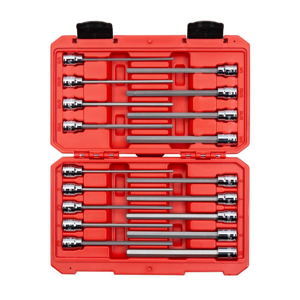TEKTON 3/8 in. 1/8 in. to 3/8 in. 3 mm to 10 mm Drive Long Hex Bit Socket  Set (18-Piece) SHB91303