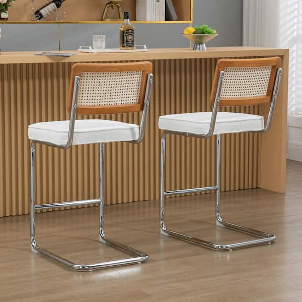 Ayers 26 in. White Metal Counter Stool with Boucle Seat 2 (Set of Included)