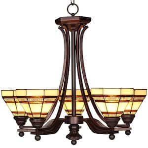 Addison 5-Light Oil Rubbed Bronze Chandelier with Tiffany Style Stained Glass Shades