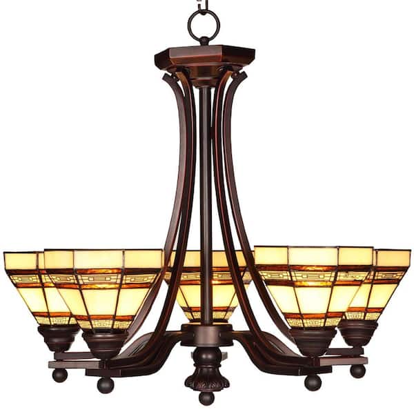 Hampton Bay Addison 5-Light Oil Rubbed Bronze Chandelier with Tiffany Style Stained Glass Shades