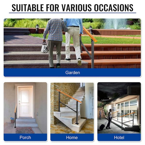 36 in. Alloy Steel Wood Grain Adjustable Handrail for 1-3 Steps, Stair Railing Kit Trellis