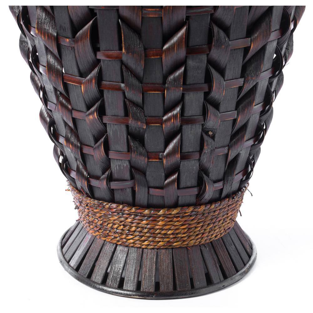 Tall Black Bamboo Floor Vase with Wicker Woven Design, 39 Inches High