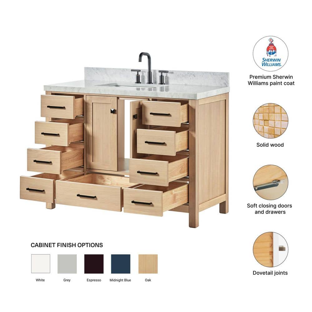 Cambridge 49" Oak Freestanding Vanity with Marble Top