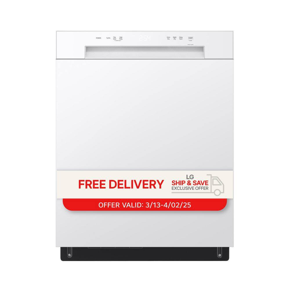 24 in. White Front Control Dishwasher with Stainless Steel Tub and SenseClean