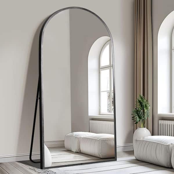 Lirago 34 in. W. x 77 in. H Full Length Arched Free Standing Body Mirror, Metal Framed Wall Mirror, Large Floor Mirror in Black