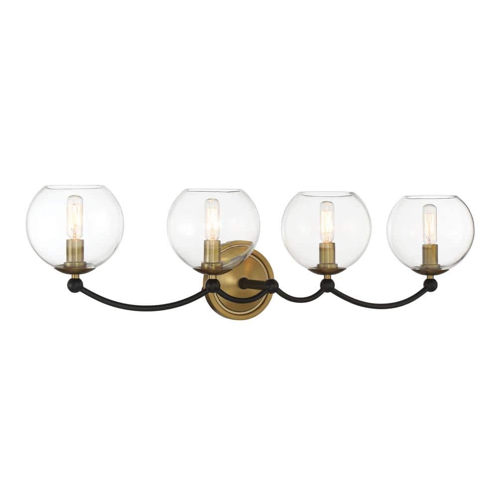 Kearney Park 31.125 in. 4-Light Black and Soft Brass Vanity Light with Clear Glass Shades price history on PriceWatchPro